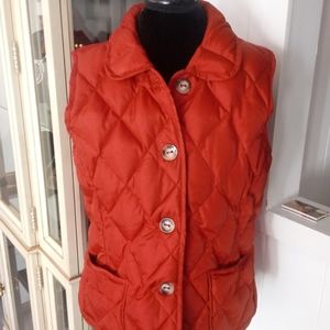 Talbots RED Duck Down Filled Puffer Quilted Vest Paisley Lining ~  Size L Large